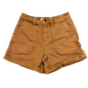 Mica Shorts Women's Size XS Denim Cargo Tan Utility Pockets Button Fly Hiking